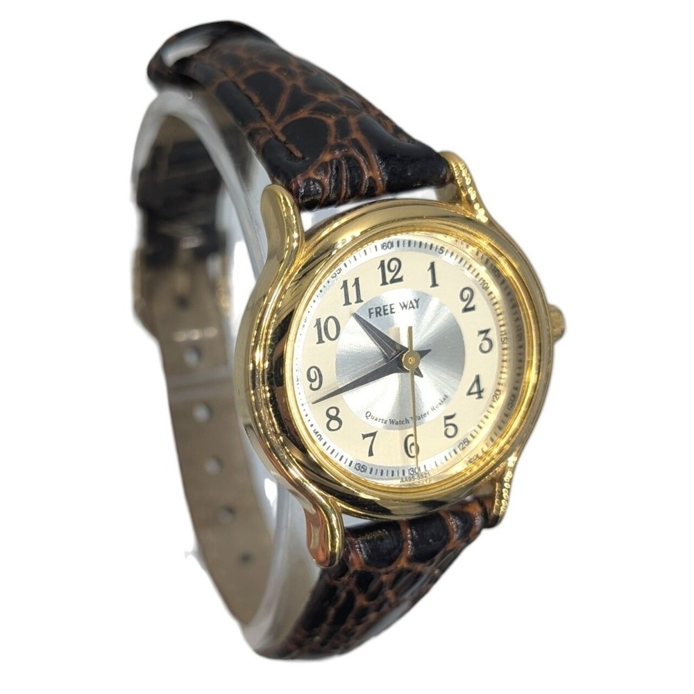 Citizen Free Way Quartz Watch Women Brown Gold Silver Croc WORKING New Battery
